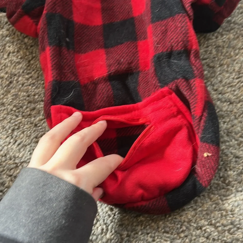 Buffalo plaid hoodie with zipper pouch
